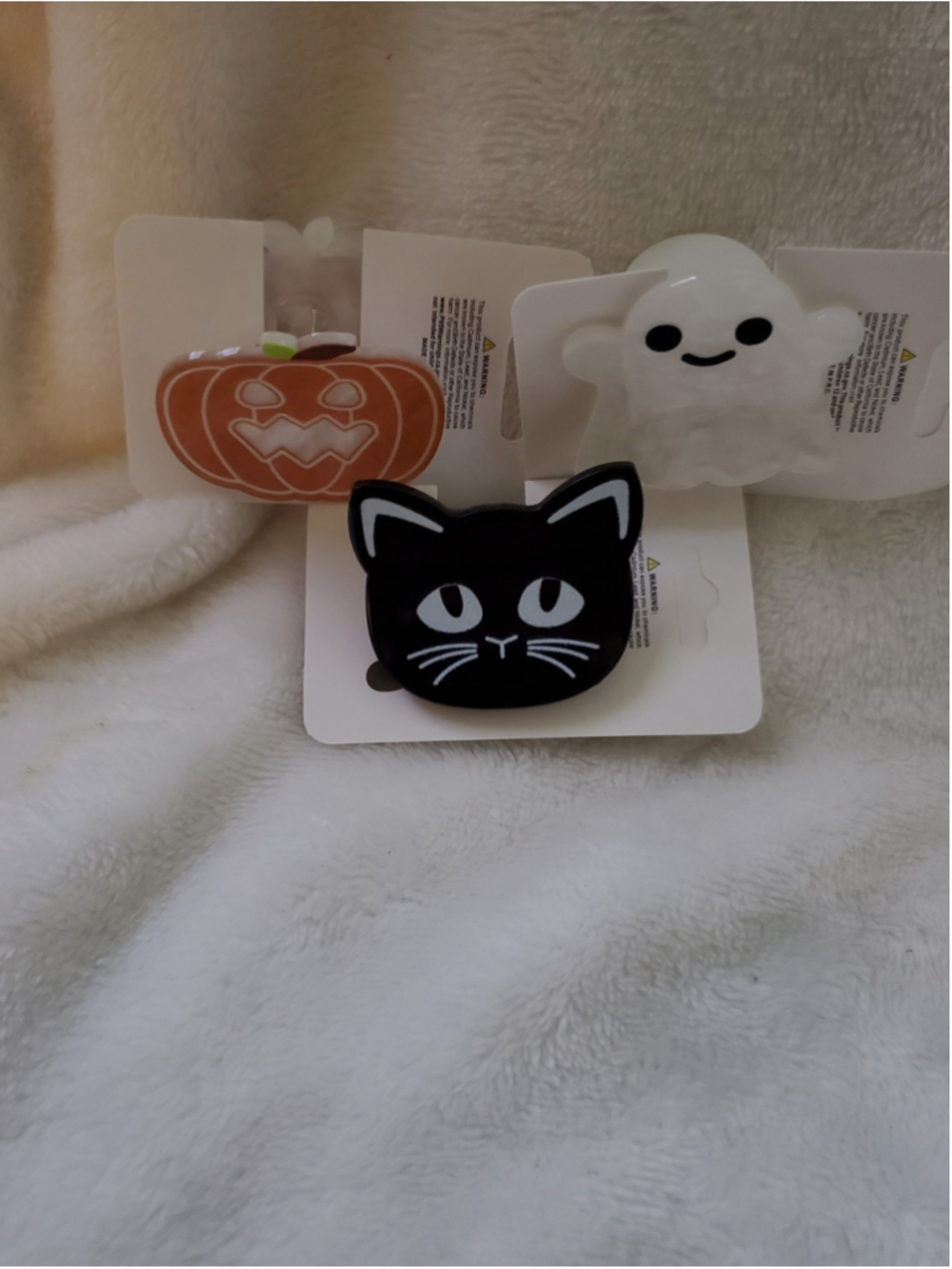 Halloween-themed hair claw clips a black cat, ghost, & a Pumpkin- Get all 3